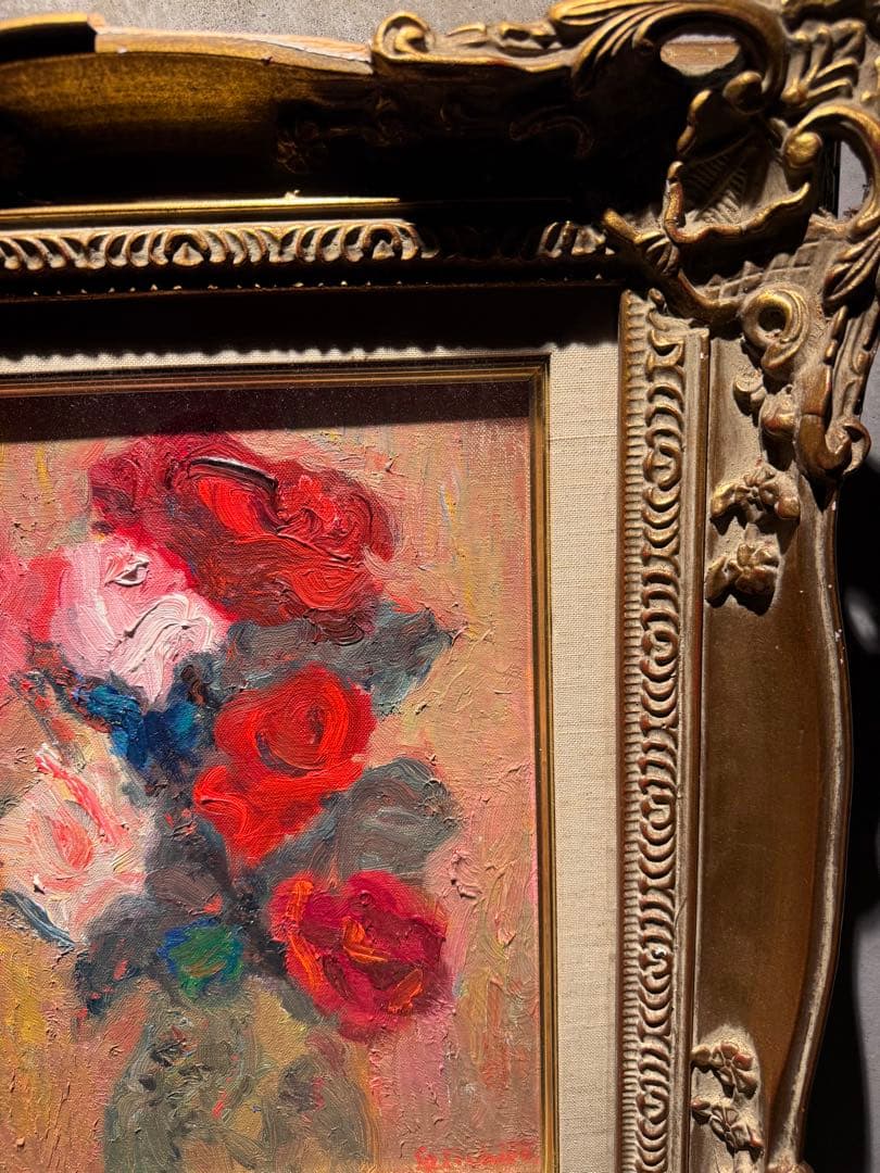 山中清一郎【スペインの壺の薔薇】肉筆油彩画