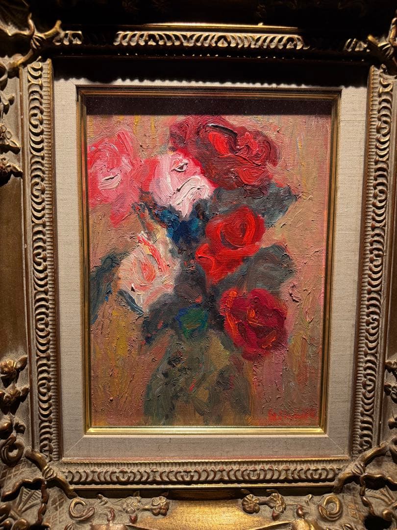 山中清一郎【スペインの壺の薔薇】肉筆油彩画