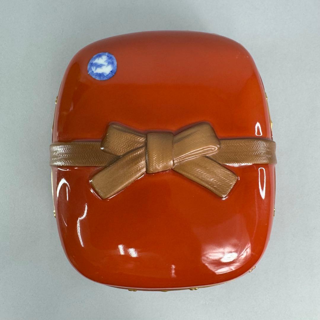 有田焼 深川製磁 陶箱 丸紋外赤 蓋物 重箱 菓子器 宮内庁御用達