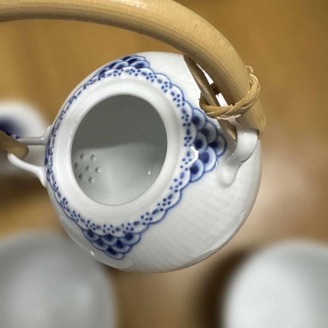 ロイヤルコペンハーゲン プリンセス 急須&ブルーパルメッテ 湯呑&茶托（小皿）