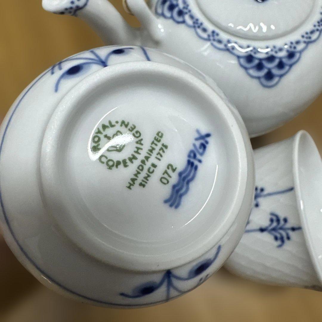 ロイヤルコペンハーゲン プリンセス 急須&ブルーパルメッテ 湯呑&茶托（小皿）