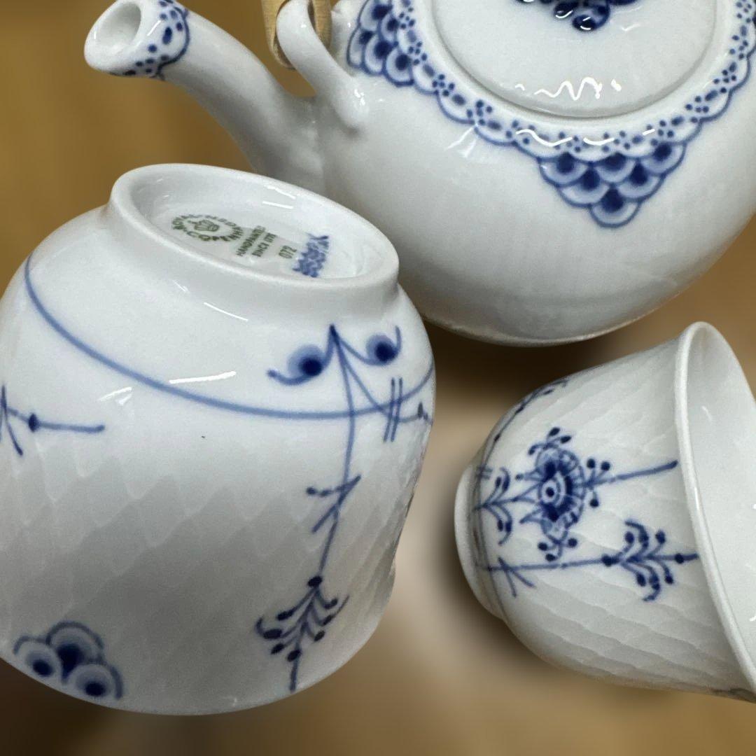 ロイヤルコペンハーゲン プリンセス 急須&ブルーパルメッテ 湯呑&茶托（小皿）