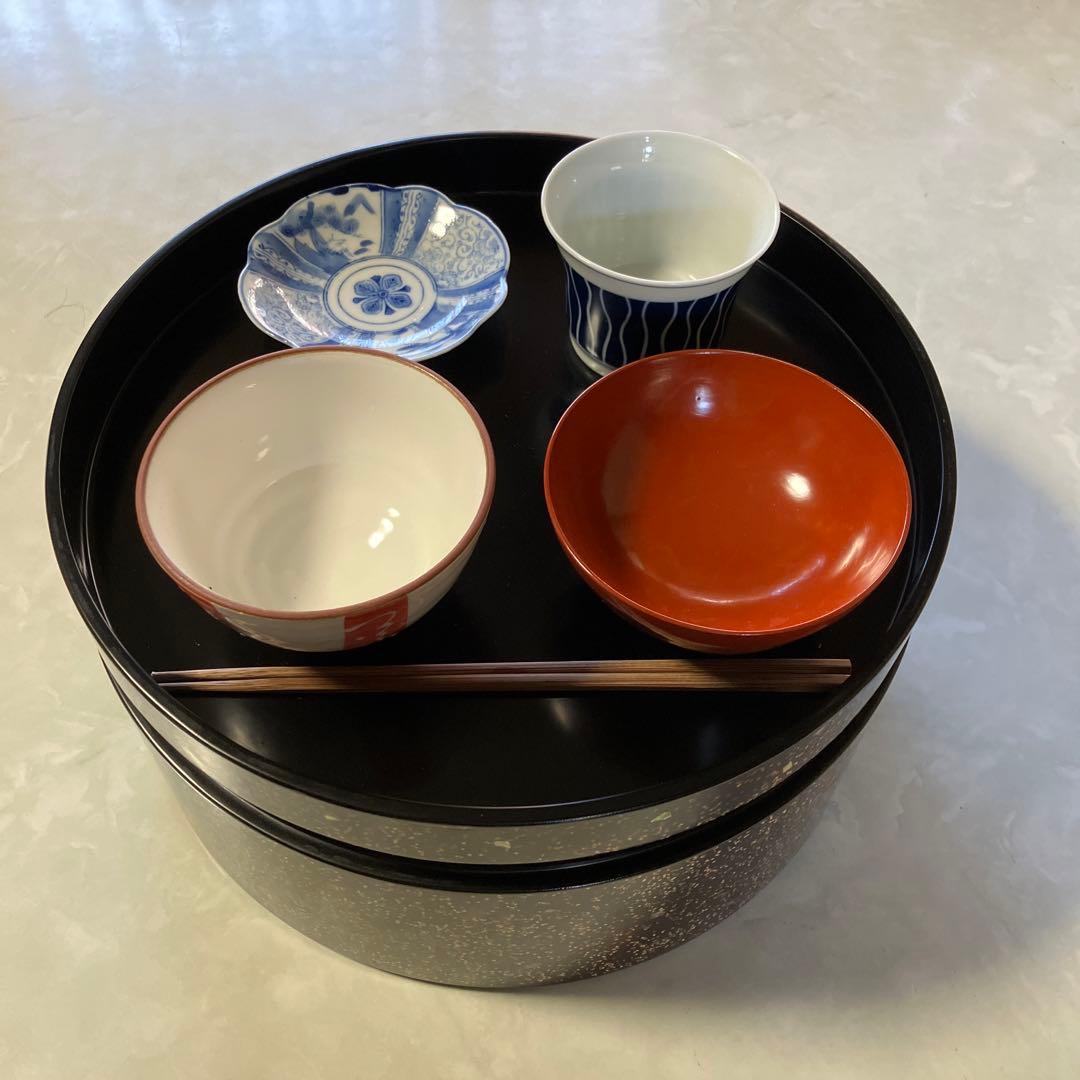 茶びつ 箱膳 高級木製漆器 螺鈿 松竹柄