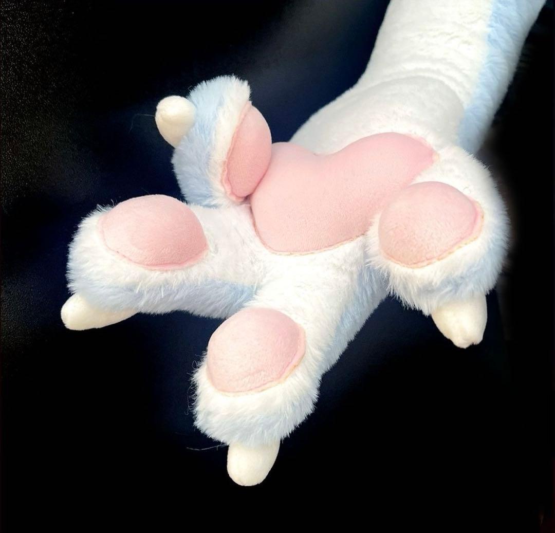 ケモノ手袋 四本指 ホワイト ブルー肉球　ハンドメイド　オリジナル