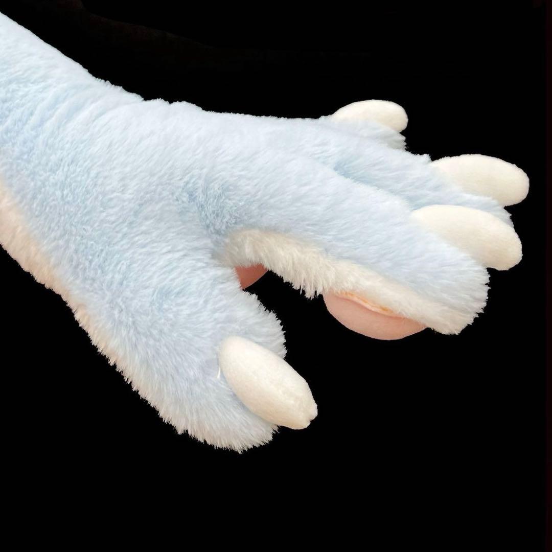 ケモノ手袋 四本指 ホワイト ブルー肉球　ハンドメイド　オリジナル