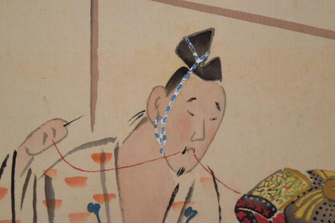 【真作】篁緒/鎧/繕い図/武具つくろい図/横物/掛軸/名家伝来/AA-896