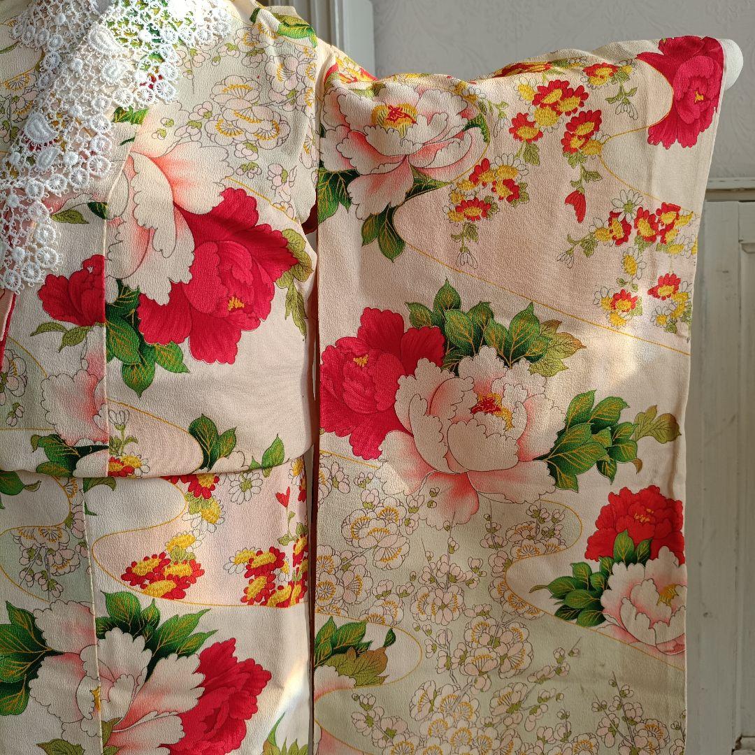 アンティーク大きな牡丹の花の着物単品