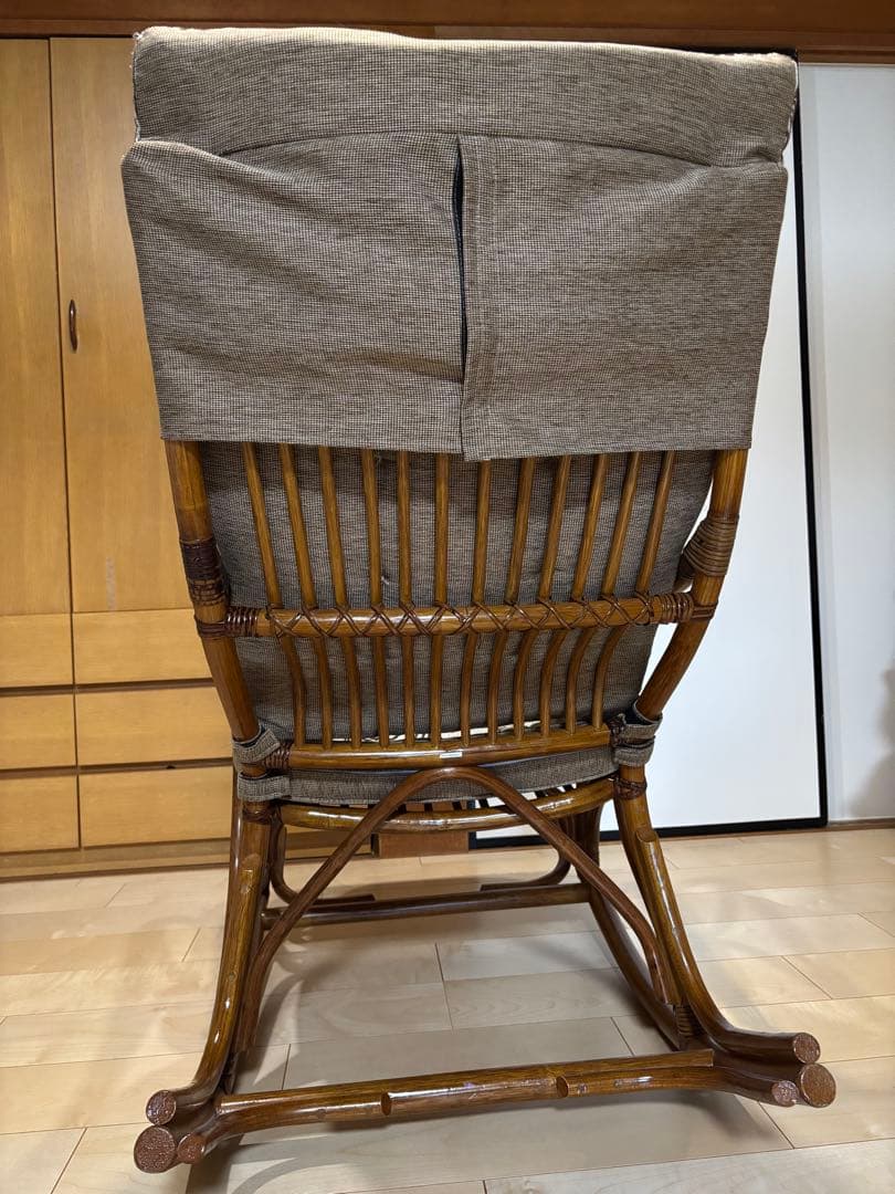 極美品！高級ラタン製 花柄クッション ロッキングチェア
