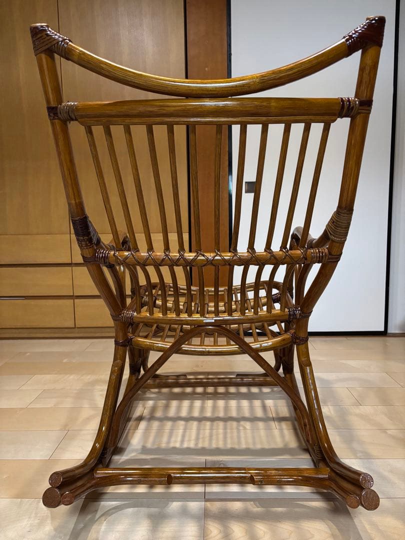 極美品！高級ラタン製 花柄クッション ロッキングチェア