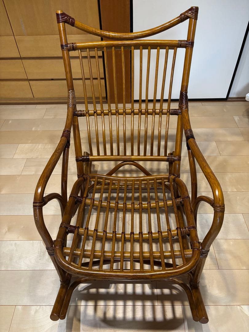 極美品！高級ラタン製 花柄クッション ロッキングチェア