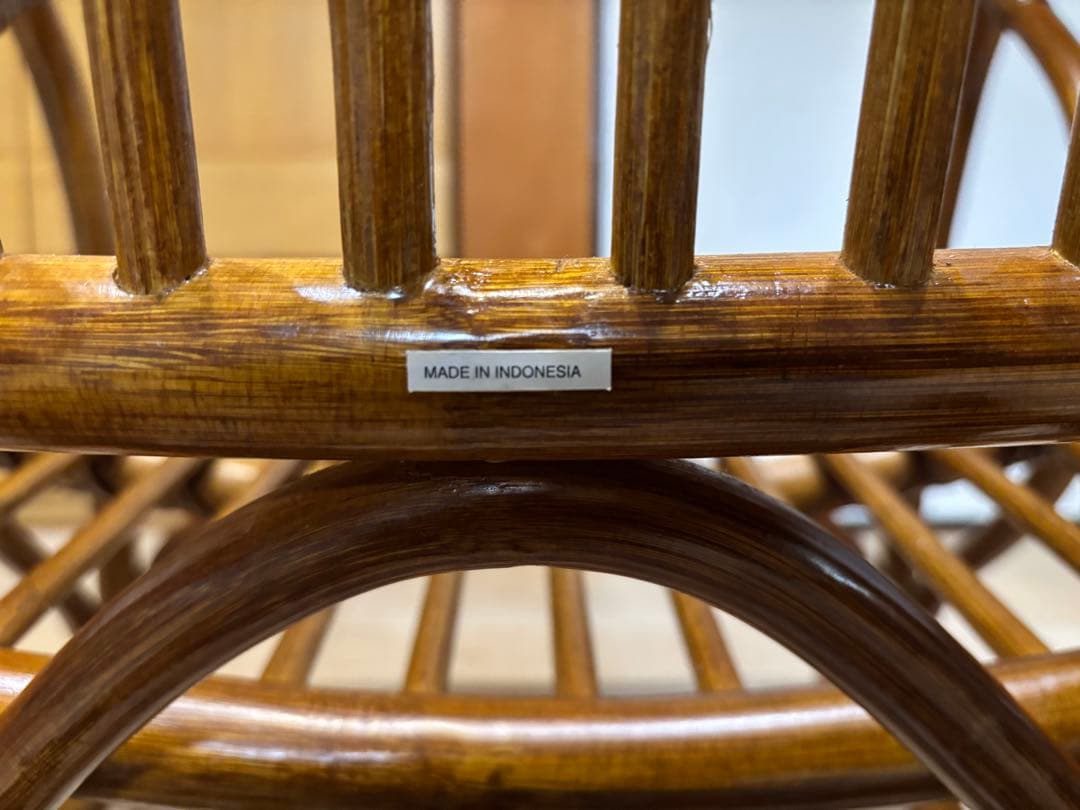 極美品！高級ラタン製 花柄クッション ロッキングチェア