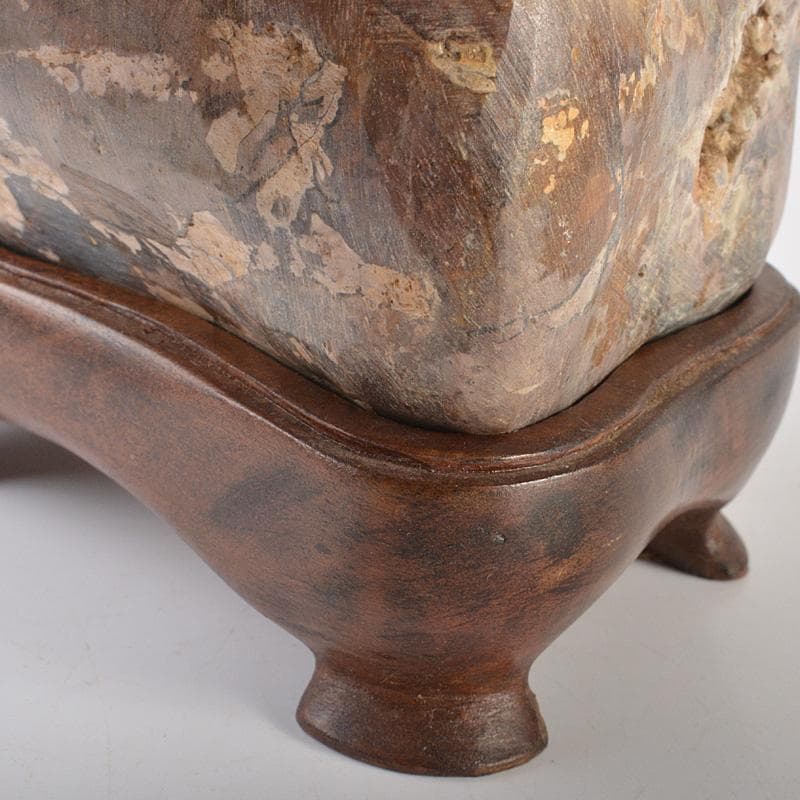 鑑賞石　天然石　梅花石　置物　唐木台付　重さ約2387g　N　6372