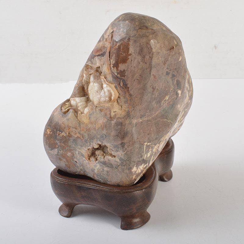 鑑賞石　天然石　梅花石　置物　唐木台付　重さ約2387g　N　6372