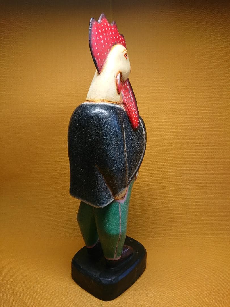 トリ　鶏　人形　木彫　手描き　置物　インテリア　工芸品　美術品　A3368