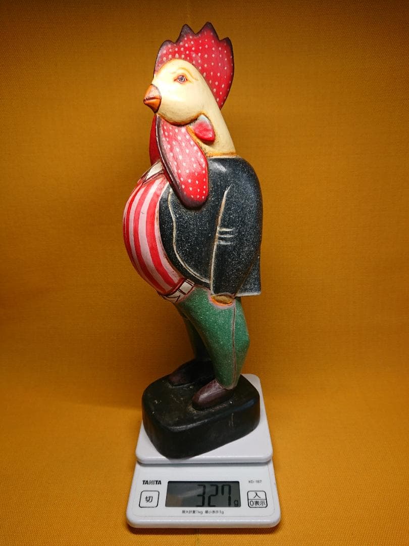 トリ　鶏　人形　木彫　手描き　置物　インテリア　工芸品　美術品　A3368