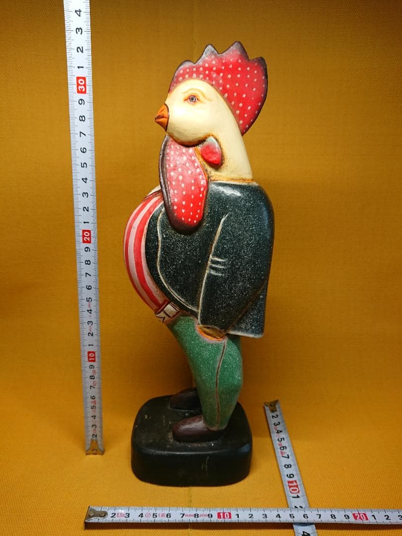 トリ　鶏　人形　木彫　手描き　置物　インテリア　工芸品　美術品　A3368