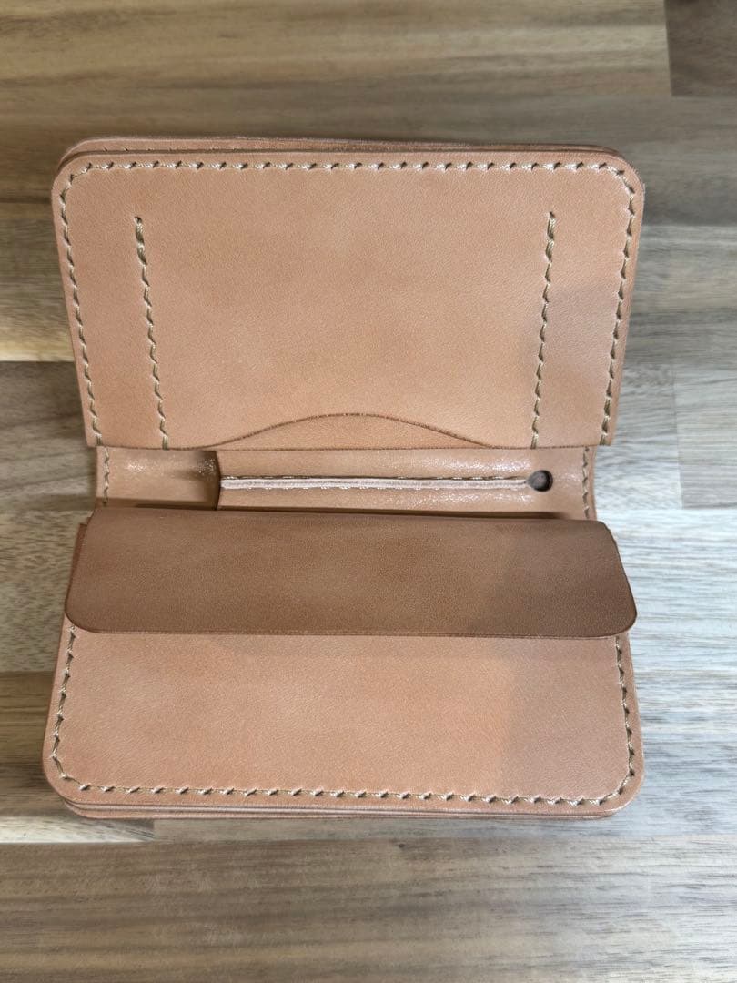 本革 栃木レザー ミドルウォレット 二つ折り財布 ハンドメイド