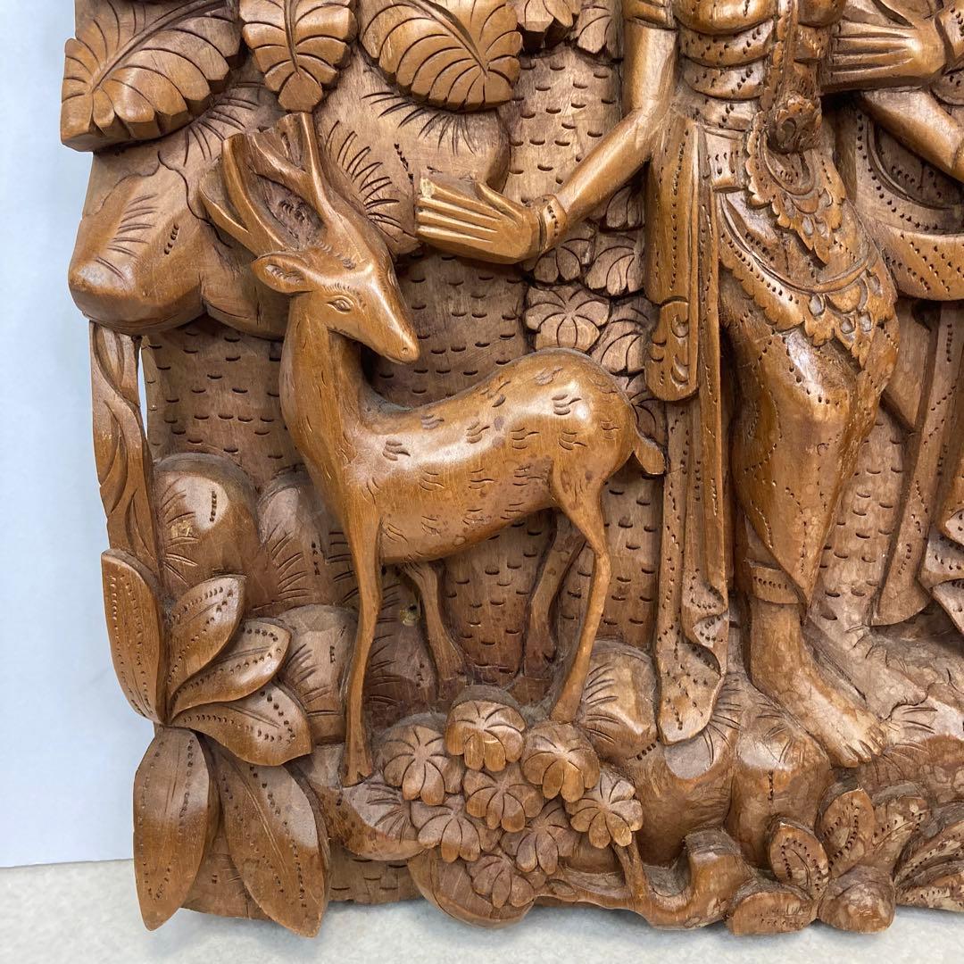ラーマ＆シータ 一刀彫 細工彫刻 木彫り 壁掛けレリーフ インドネシア