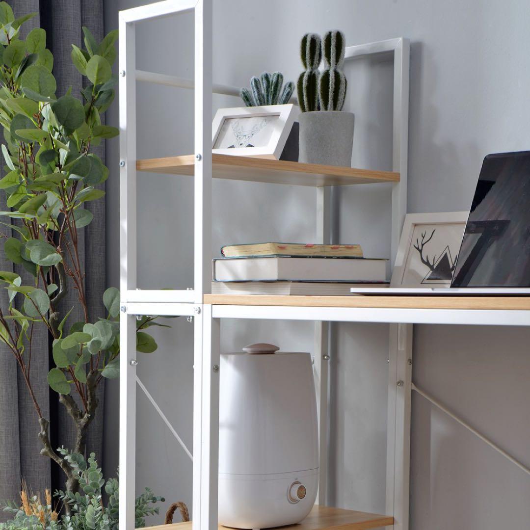 パソコンデスク ラック付き 分体調整可 ワークデスク木製 開封 白