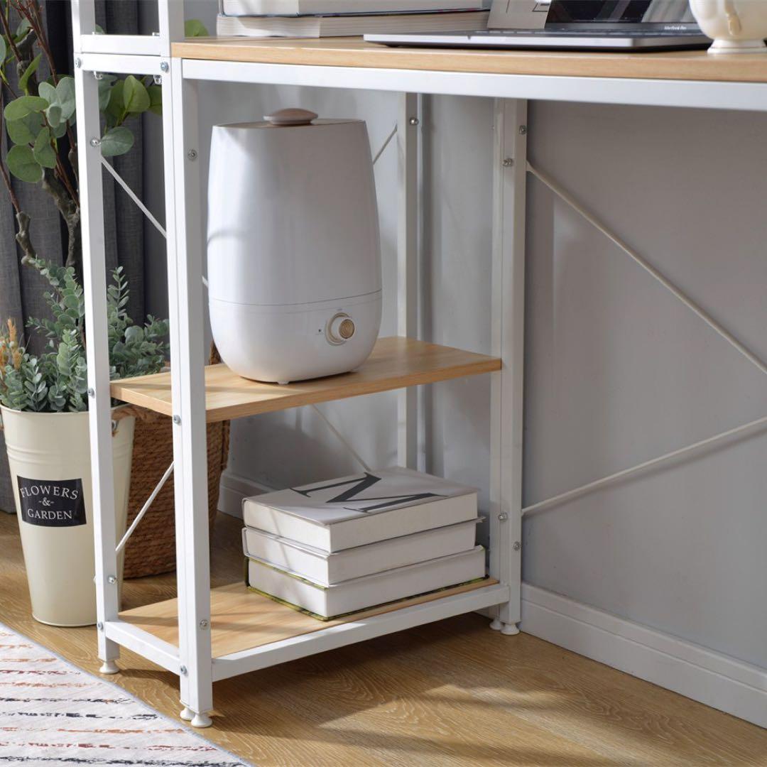 パソコンデスク ラック付き 分体調整可 ワークデスク木製 開封 白