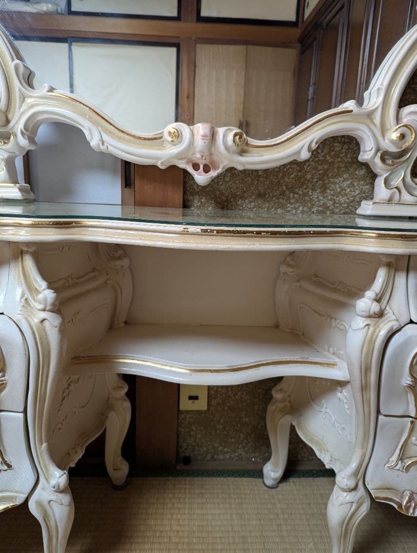 ロココ調 ドレッサー 豪華 姫系 椅子つき アンティーク 鏡台 ミラー