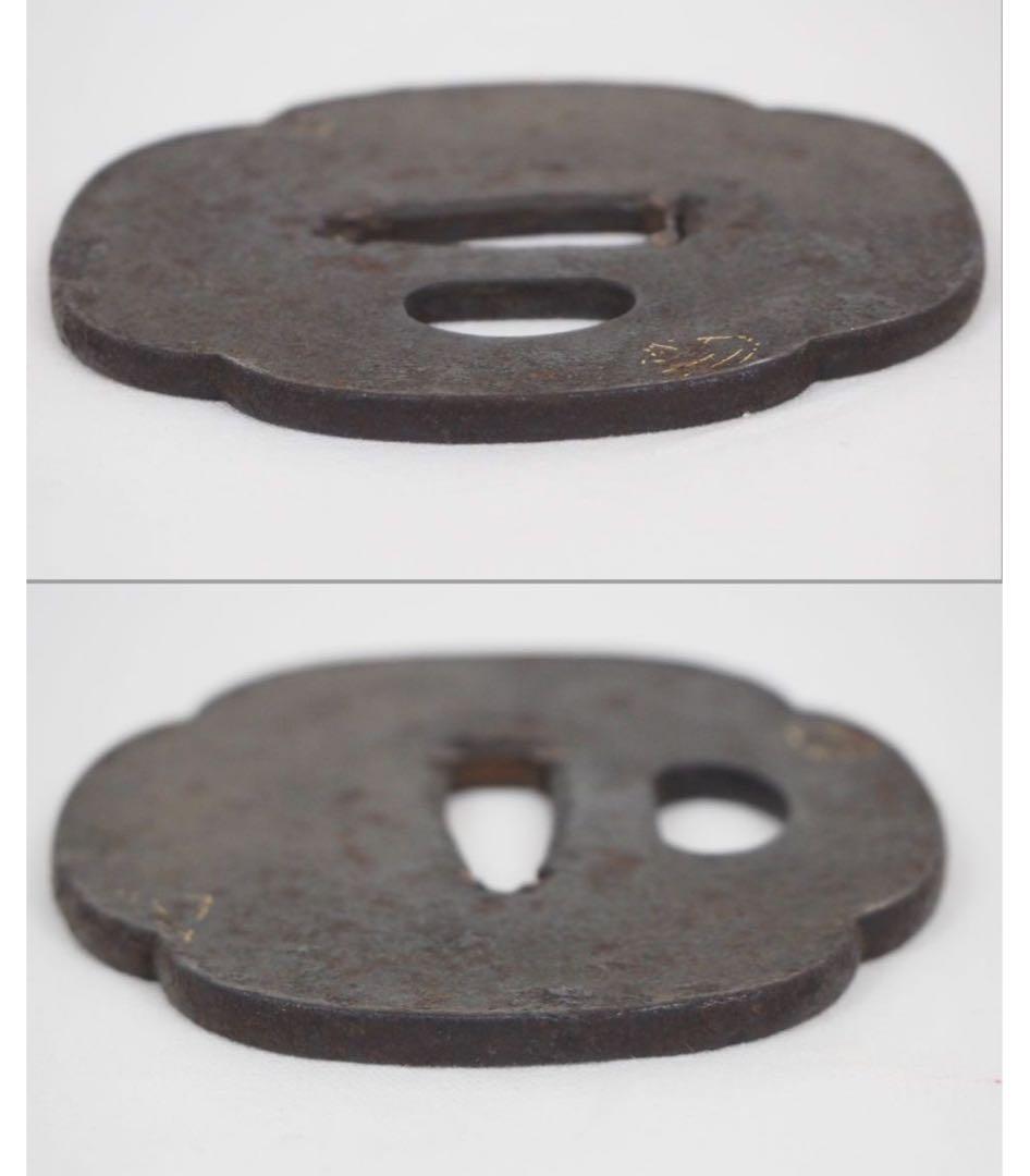 送料無料　江戸時代　木瓜形金象嵌鉄鍔