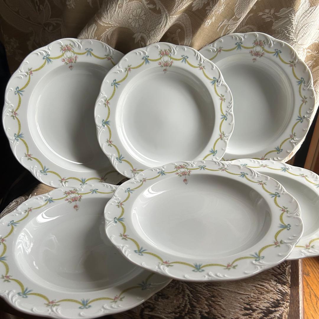 ドイツ製ROSENTHAL可憐なリボンガーランド ホイップレリーフディッシュ6枚