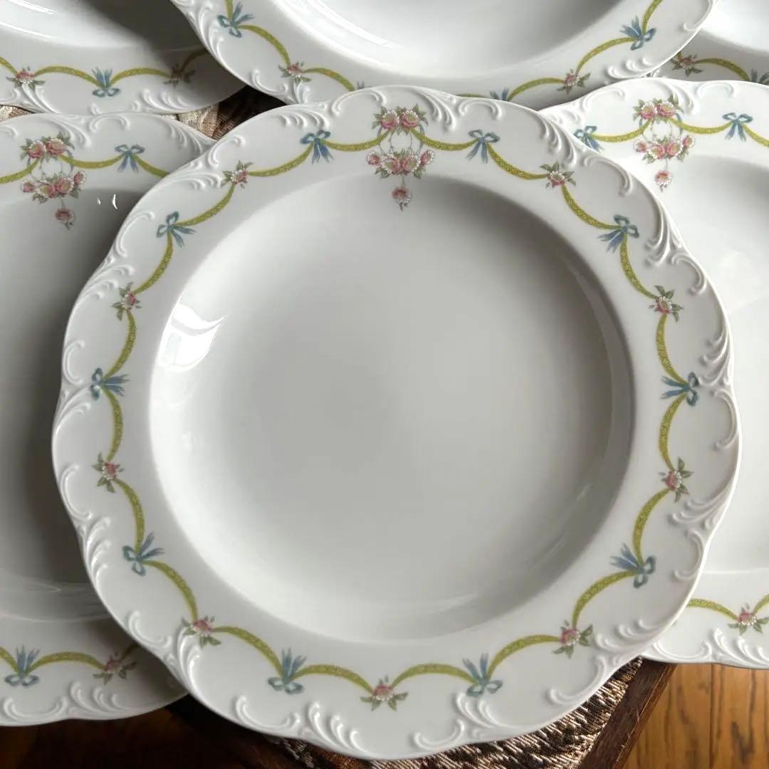 ドイツ製ROSENTHAL可憐なリボンガーランド ホイップレリーフディッシュ6枚