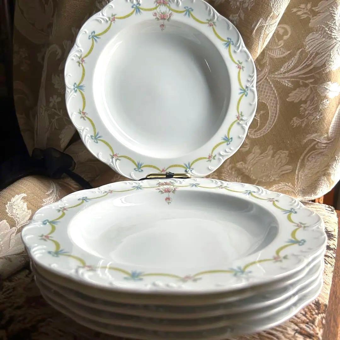 ドイツ製ROSENTHAL可憐なリボンガーランド ホイップレリーフディッシュ6枚