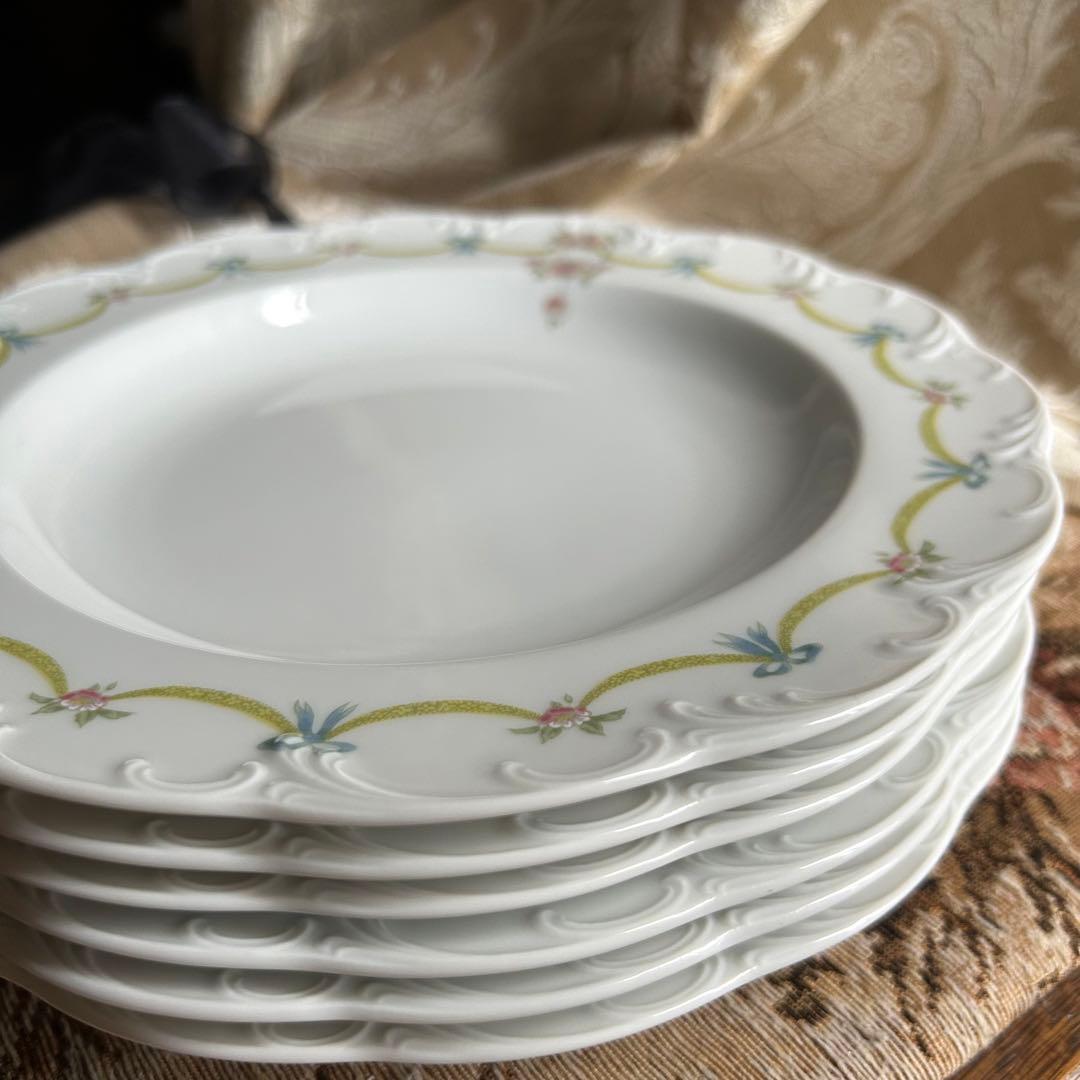 ドイツ製ROSENTHAL可憐なリボンガーランド ホイップレリーフディッシュ6枚