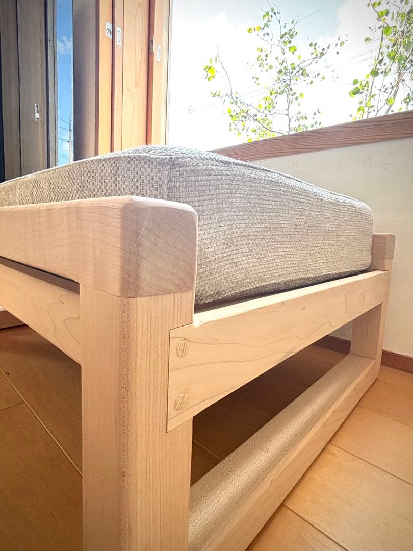 オットマン/玄関スツール　木製ホワイトメープル