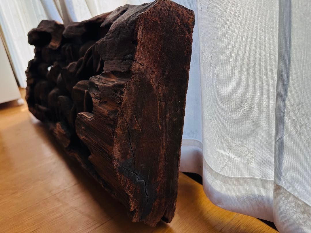 海外買い付け品 チーク材 一木彫り 象の群れ 木彫オブジェ / 壁掛け