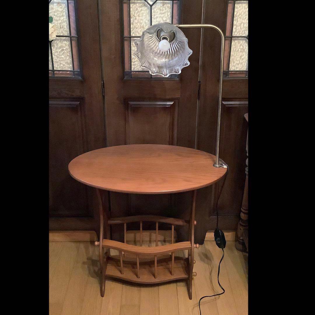 昭和レトロ　家具　木製　照明付き テーブル付き マガジンラック　サイドテーブル