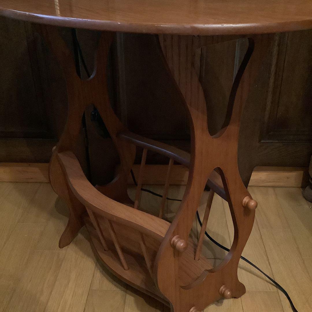 昭和レトロ　家具　木製　照明付き テーブル付き マガジンラック　サイドテーブル