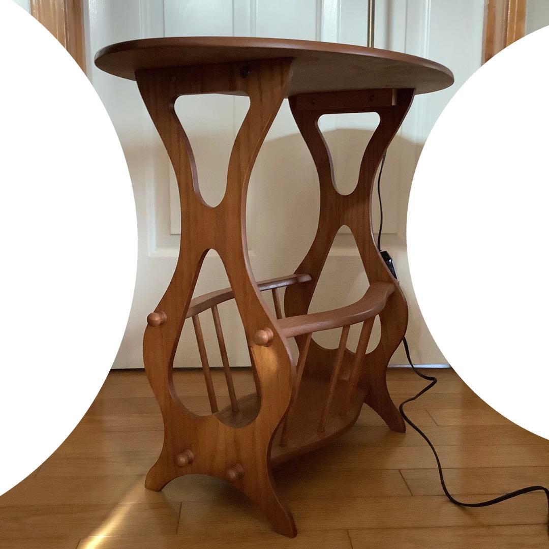 昭和レトロ　家具　木製　照明付き テーブル付き マガジンラック　サイドテーブル