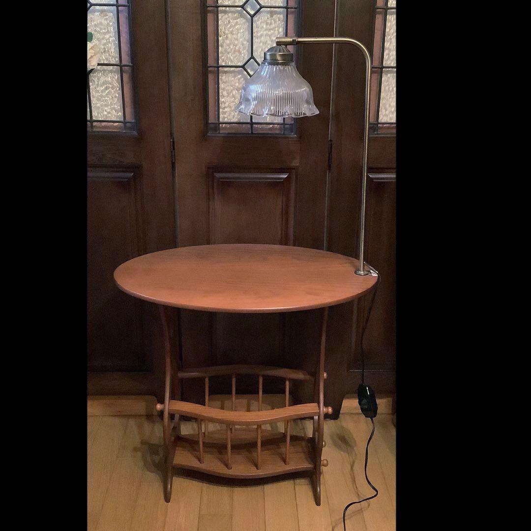 昭和レトロ　家具　木製　照明付き テーブル付き マガジンラック　サイドテーブル