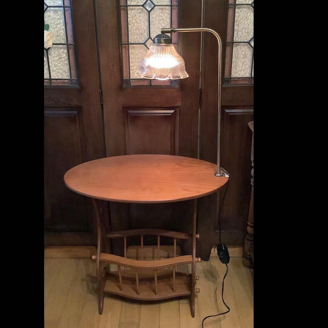 昭和レトロ　家具　木製　照明付き テーブル付き マガジンラック　サイドテーブル