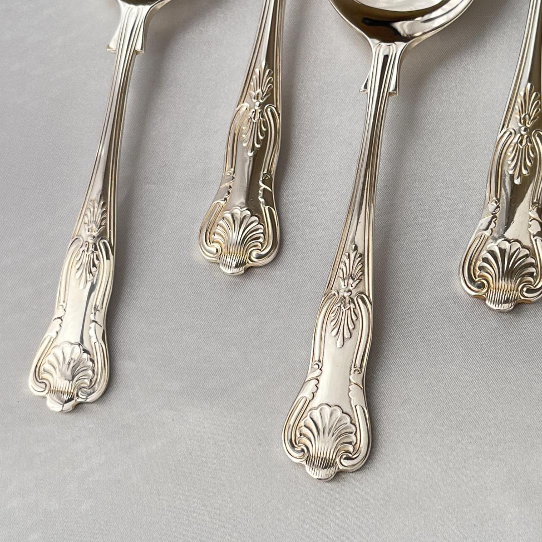 【英国】 キングスパターン コンソメスプーン 6本【シルバープレート】