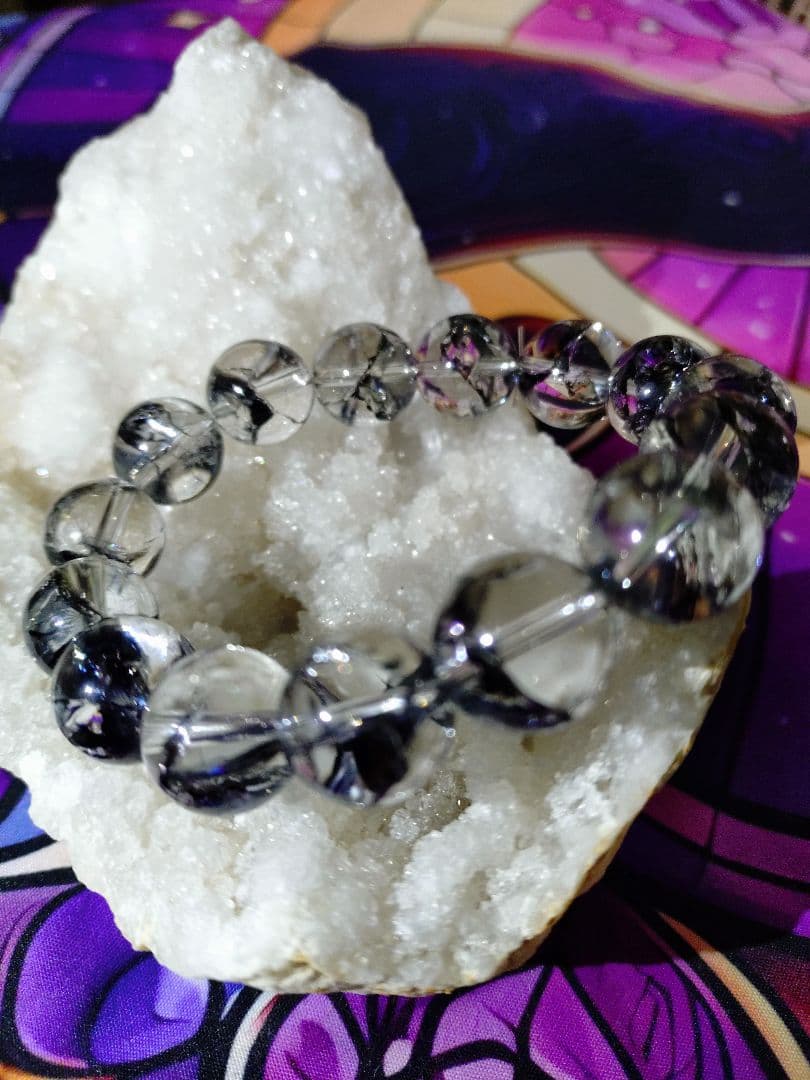 マダガスカル産 グラファイトインクォーツ ブレスレット エレスチャル水晶