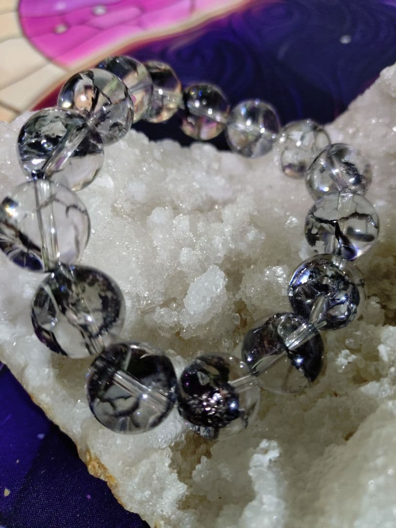 マダガスカル産 グラファイトインクォーツ ブレスレット エレスチャル水晶