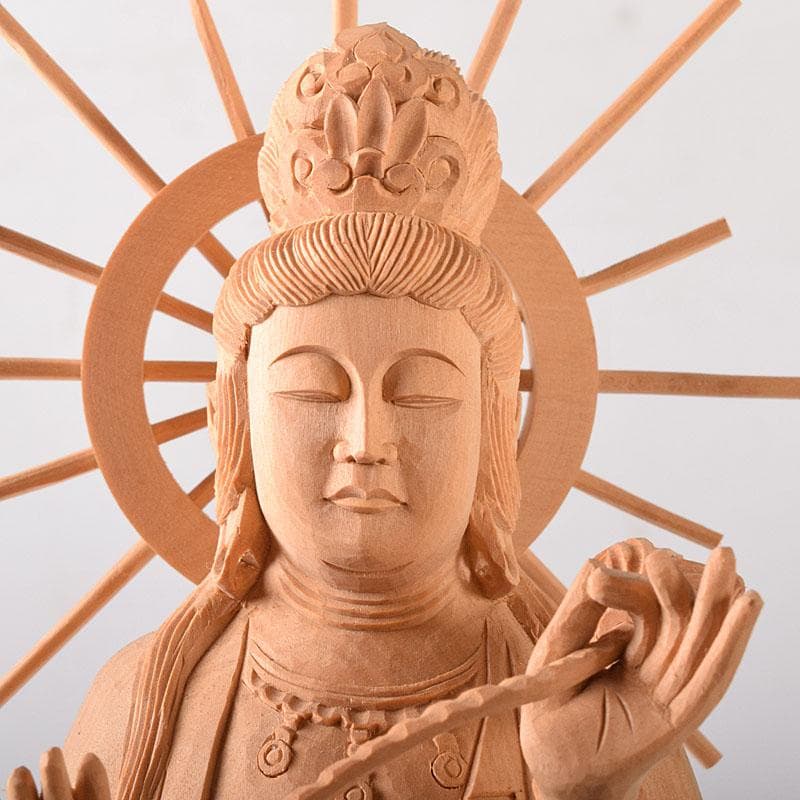仏教美術　木彫　観音菩薩像　仏像　置物　木箱付　C　7604C