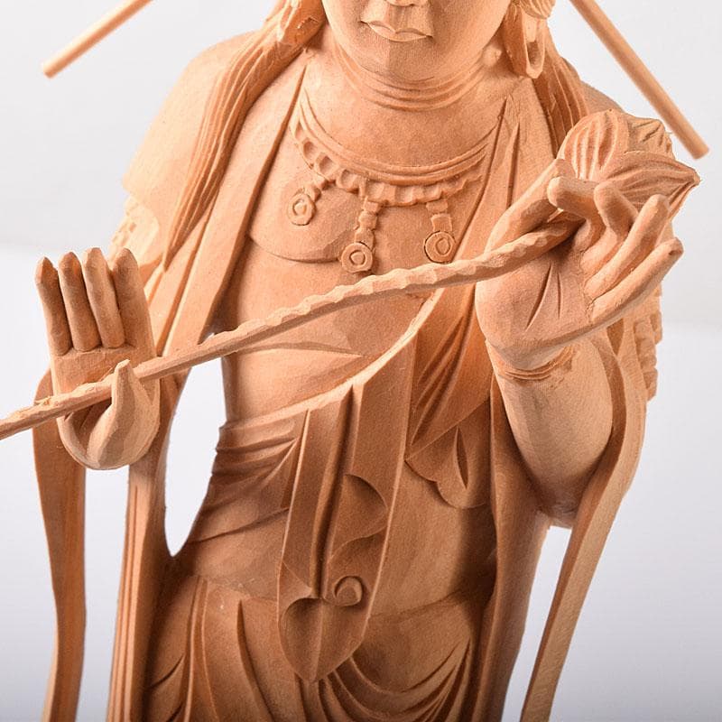 仏教美術　木彫　観音菩薩像　仏像　置物　木箱付　C　7604C
