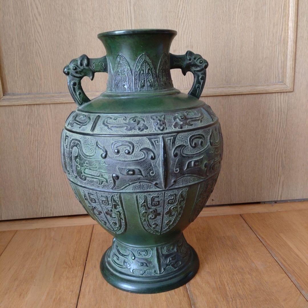 古代中国風 青銅製壺 獣面取っ手付き