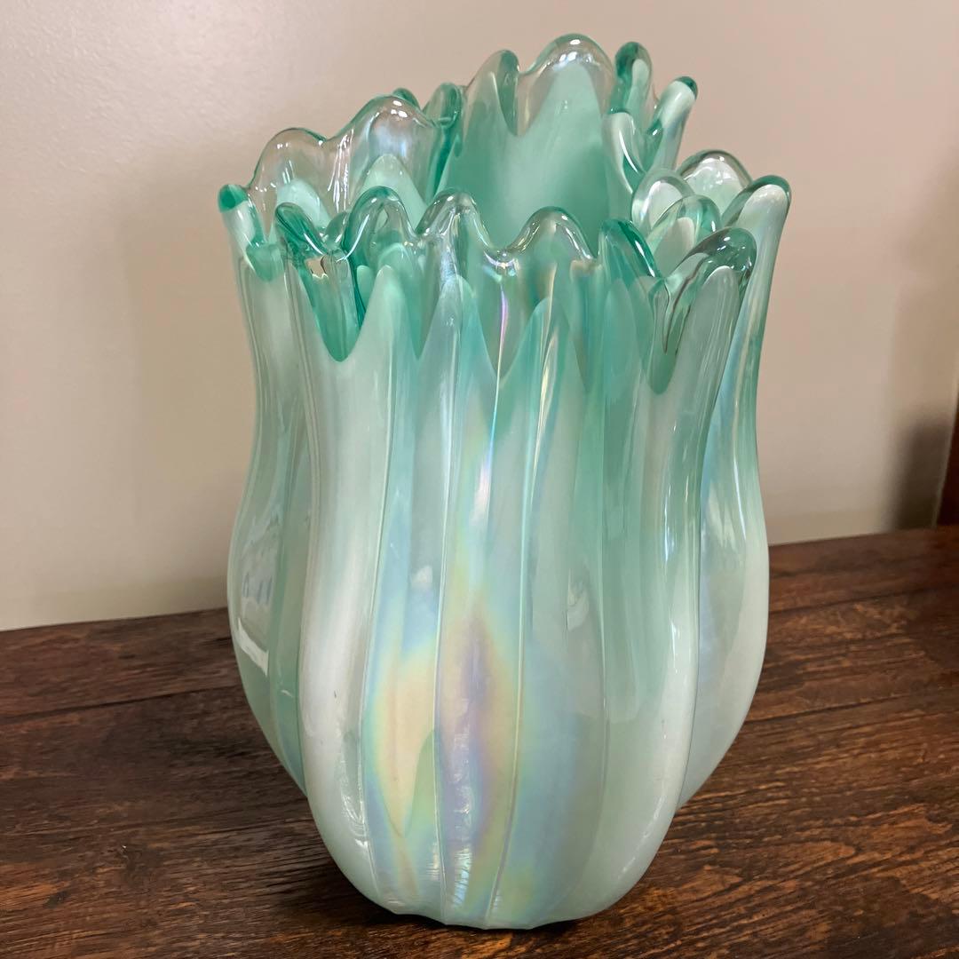 花瓶 KURATA クラタクラフトグラス 手づくり 大 ミントグリーン - メルカリ
