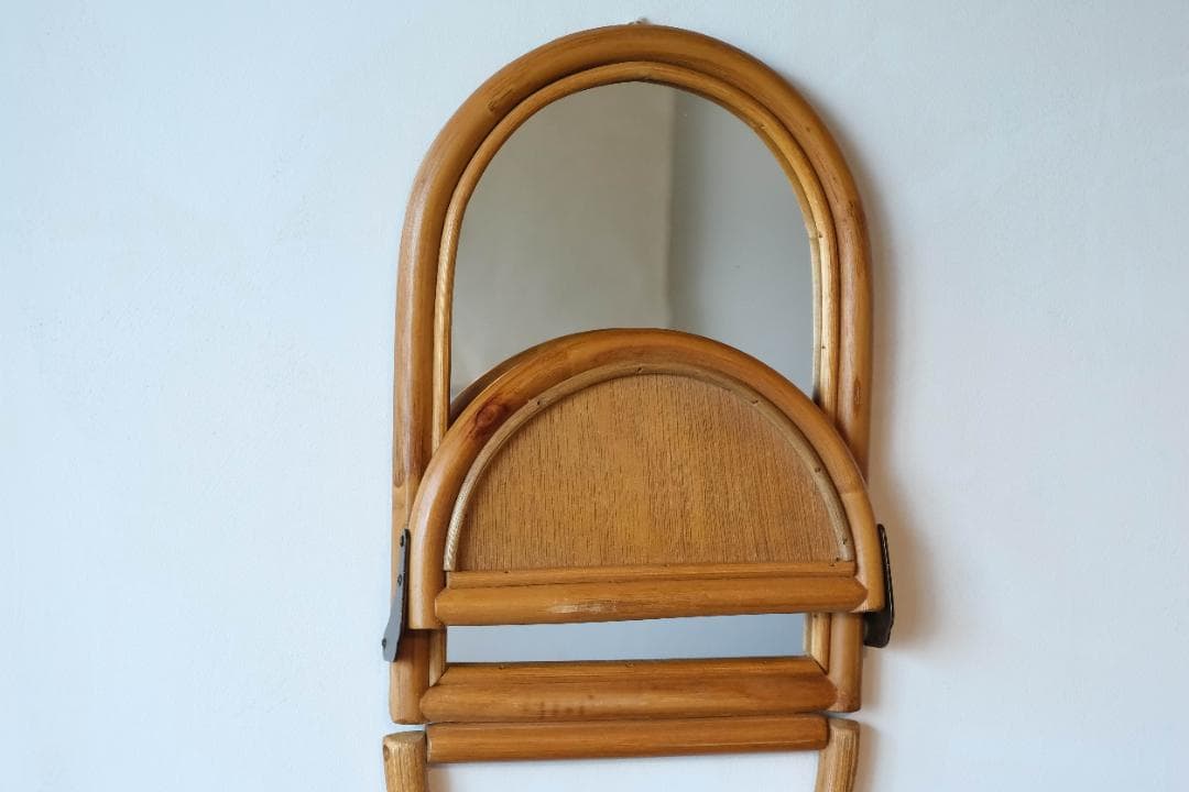 ウォールミラー　鏡　ラタン　レトロ　昭和レトロ