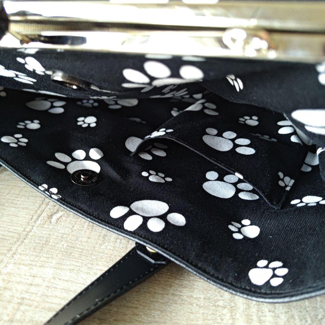 のっちぃ様】がま口トートバッグ トートショルダー 黒レザー ハンドメイド