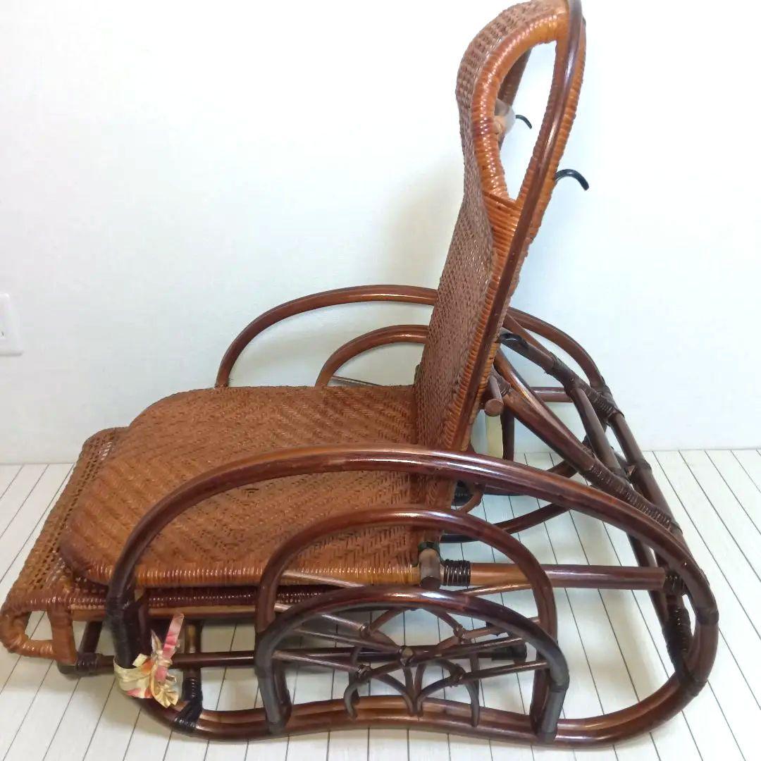 昭和レトロ 花柄　ラタンリクライニングチェア オットマン　ラック付き 籐家具