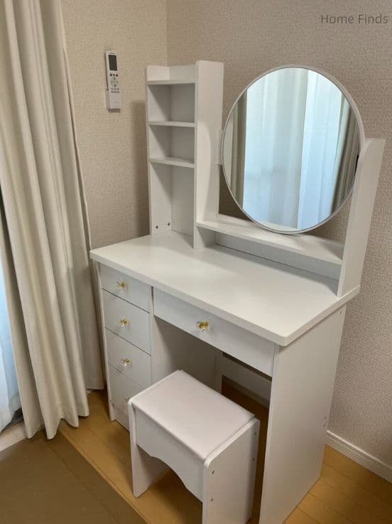 メイク台 サイド収納 ライト付き 幅 47.5cm ホワイト スツール付き