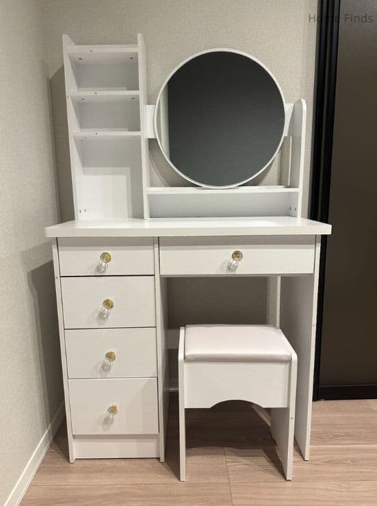 メイク台 サイド収納 ライト付き 幅 47.5cm ホワイト スツール付き