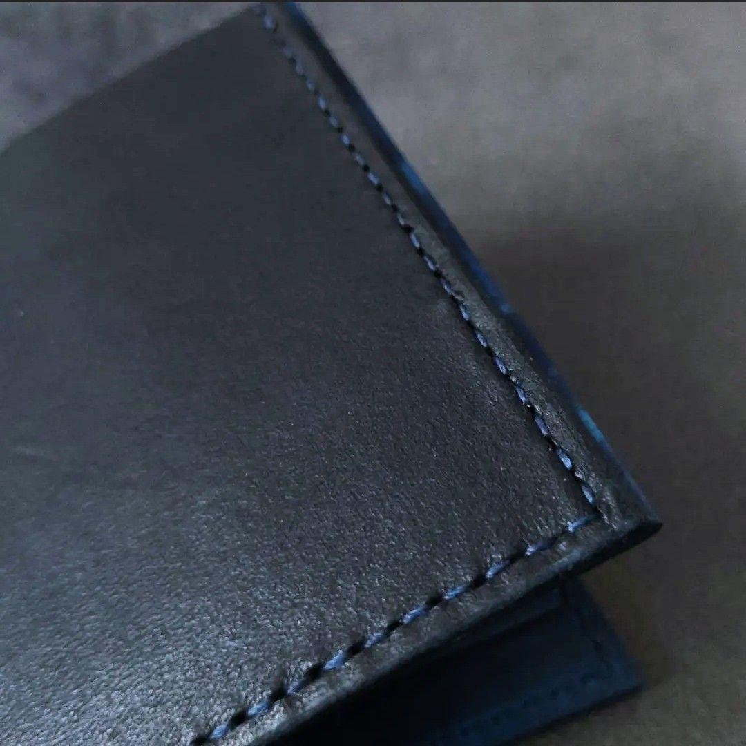 【一点物】薄い二つ折り財布　ハンドメイド 姫路レザー 手縫い 手染め